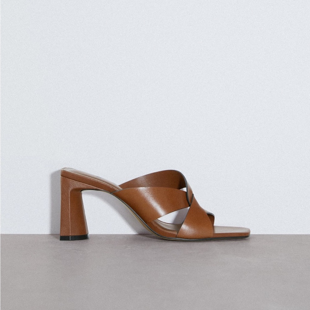 Zara block heel leather sandal - Picture 1 of 2